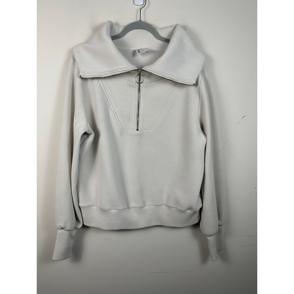 Varley Vine‎ Ribbed Half-Zip Pullover Women Large Cream Good Preppy Athleisure